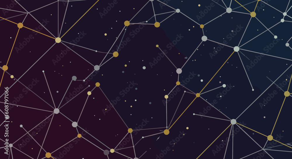 Poster abstract geometric network design with connected nodes on dark gradient background