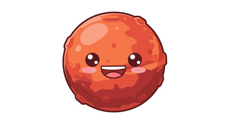 Cute cartoon mars planet with adorable face and blushing cheeks