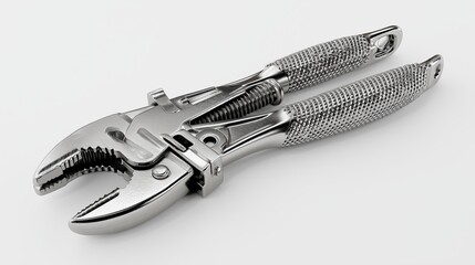 Obraz premium Close-Up of Metallic Adjustable Wrench with Textured Handles on White Background