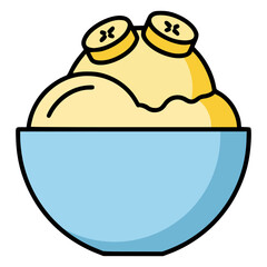banana ice cream on a bowl flat color vector illustration template design