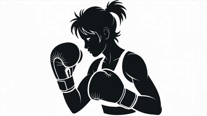 Dynamic silhouette of a female boxer in a powerful fighting stance