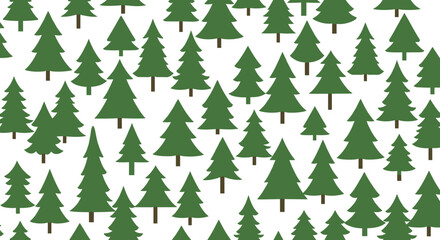 Seamless evergreen pattern with pine tree silhouettes on white background