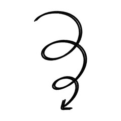 Abstract spiral arrow vector design with musical elements and treble clef symbol in black icon style