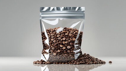 coffee beans in a packets isolated on whit background.