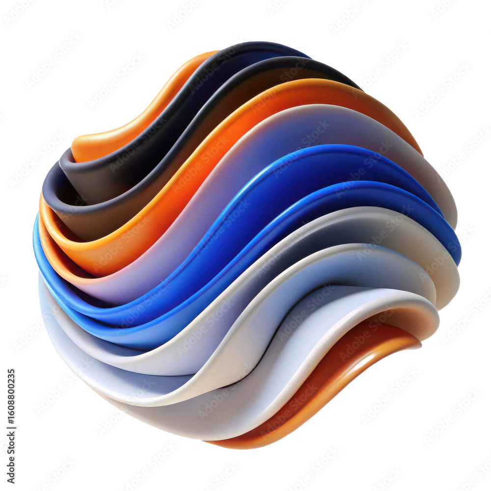 Poster abstract swirling waves of multicolored material forming a sphere isolated on transparent background