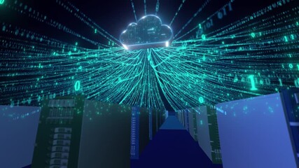 The server data in the data center room is uploaded to the cloud - Powered by Adobe