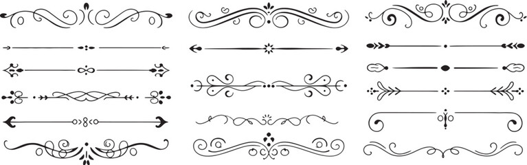 Elegant decorative dividers, ornate line separators, vintage flourish designs, whimsical borders vector