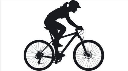 Obraz premium Dynamic black silhouette of a mountain biker in action against a clean white backdrop