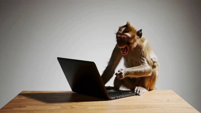 Curious Monkey Reacts to Computer Screen in Comedic Office Technology Concept Video