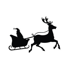 Silhouette of Santa's Sleigh Being Pulled by Reindeer in Flight on Christmas