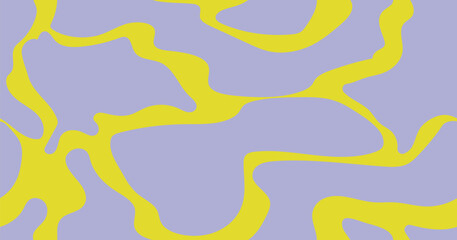Vibrant yellow and lavender abstract camouflage seamless pattern with smooth organic curves. Modern vector background for fabric, wallpaper, wrapping, or digital design projects.