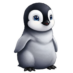 Cute penguin with white belly and black wings standing