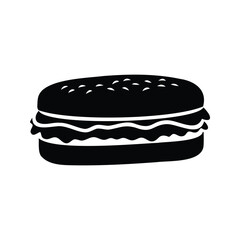 Delicious Black and White Burger Illustration with Lettuce and Sesame Seeds