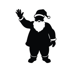 Black and white silhouette illustration of Santa Claus waving his hand