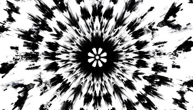 Abstract black and white image showing a spiral tie dye pattern with high contrast design, creating a bold optical effect with repetitive swirling texture