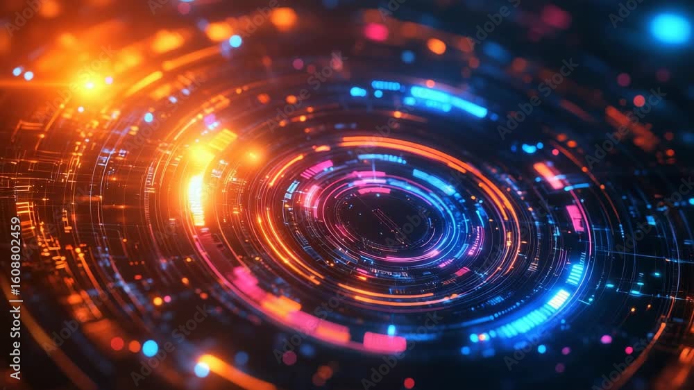 Aufkleber futuristic digital data loop animation with vibrant neon lights