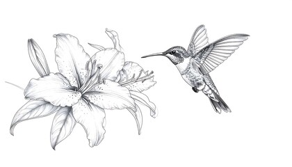 Obraz premium Hummingbird and Lily