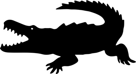 crocodile silhouette isolated on white,cartoon crocodile vector silhouette illustration isolated on white background