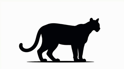 Striking black silhouette of a standing mountain lion on a clean white background