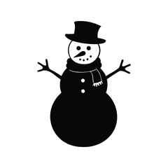 Black and white snowman wearing a top hat and scarf illustration
