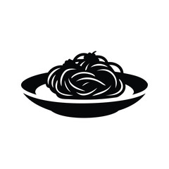 Stylized Illustration of a Plate of Spaghetti, Minimalist Black and White Design