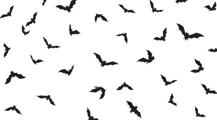Fototapeta premium Black bats flying against white background silhouette, bats, flying, black, white, silhouette, pattern, halloween, night, spooky, creature, animal, wings, dark, graphic, illustration, design, backgrou