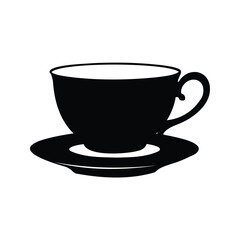 Elegant black and white silhouette of a teacup and saucer on display