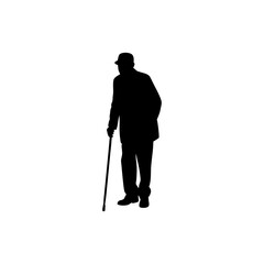 Elderly man standing with cane silhouette senior