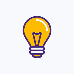 Fototapeta premium Minimalist Light Bulb Icon – Flat Idea and Innovation Symbol in Yellow and Purple