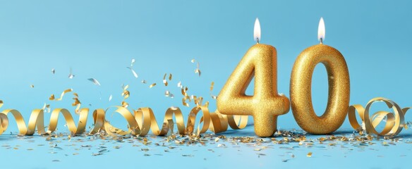 The sparkling gold candles marking the 40th birthday celebration on a blue background.