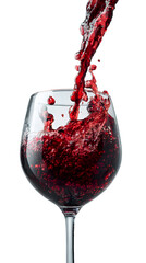 Red wine splash in elegant glass isolated on transparent background