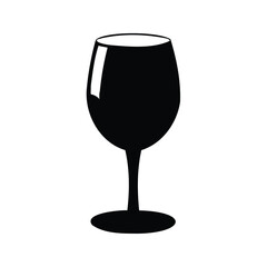 Elegant black silhouette of a wine glass standing upright on white background