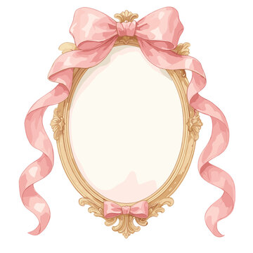 Vintage Oval Frame with Pink Ribbon &ndash; Cute Pastel Style
