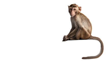 Young monkey sitting and looking back isolated on transparent background