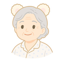 Fototapeta premium Cute Grandma Cartoon Avatar – Elderly Woman with Bear Ears and Pajamas