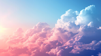 Vibrant pink and blue clouds illuminated by golden sunlight