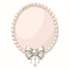 Obraz premium Elegant Pearl Frame with Silver Bow – Pastel Oval Label for Invitation or Scrapbook Design