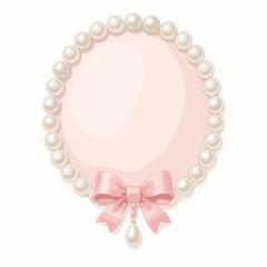 Round Pearl Frame – Pink Bow Circle Border for Elegant Stationery or Labels