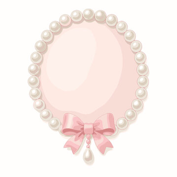 Round Pearl Frame &ndash; Pink Bow Circle Border for Elegant Stationery or Labels