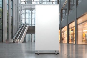 Roll-up banner mockup for shopping malls, tailored for promotional events and advertisements.
