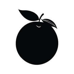Bold Black Silhouette of an Orange Fruit with Leaves on Top