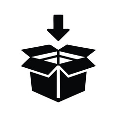 Arrow pointing into an opened box, representing the concept of receiving a package