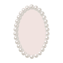 Obraz premium Pearl Oval Frame – Elegant Pastel Pink Background with Pearl Beads Border and Lace Bow