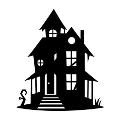 Minimalist Black Silhouette of a Haunted House Halloween Clipart Design