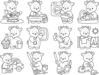 Coloring pages of cute goat animal icon stickers.