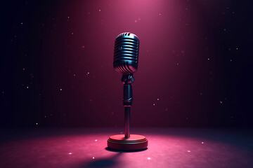 Vintage Microphone in Spotlight with Starry Ambience