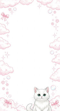 Adorable White Kitten in Pink Cloudy Dream Frame