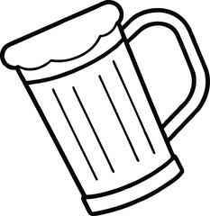 A line art drawing of a glass of beer icon. a glasses of beer full of foam engraving black and white outline.