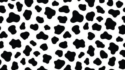 Cow print vector pattern with abstract black patches on transparent background. Modern farm animal design.