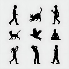 Collection of 9 Silhouette Figures &ndash; People and Pets in 11 Composition 